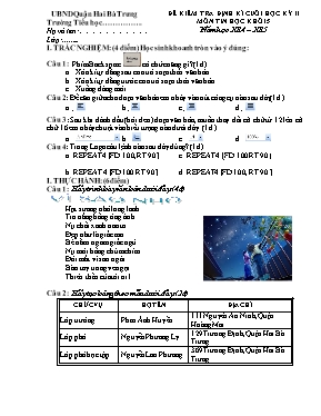 Đề kiểm tra định kì cuối học kỳ II môn Tin học Khối 5 - Năm học 2014-2015
